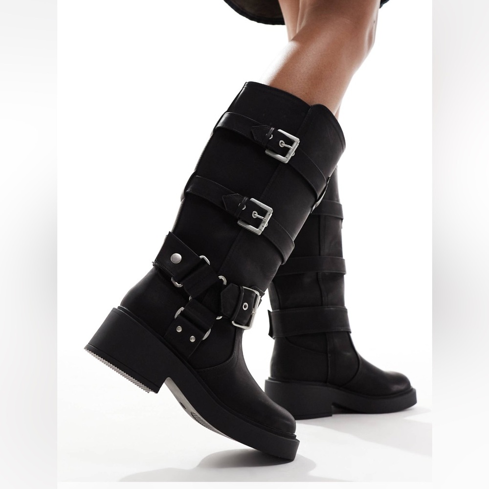 ASOS Buckle Biker Knee high Boots